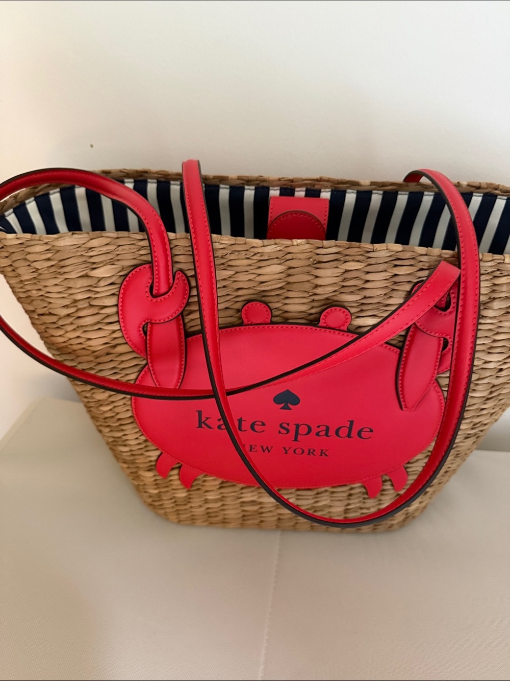 kate spade Straw Tote with Red Crab Applique - Picture 6 of 6